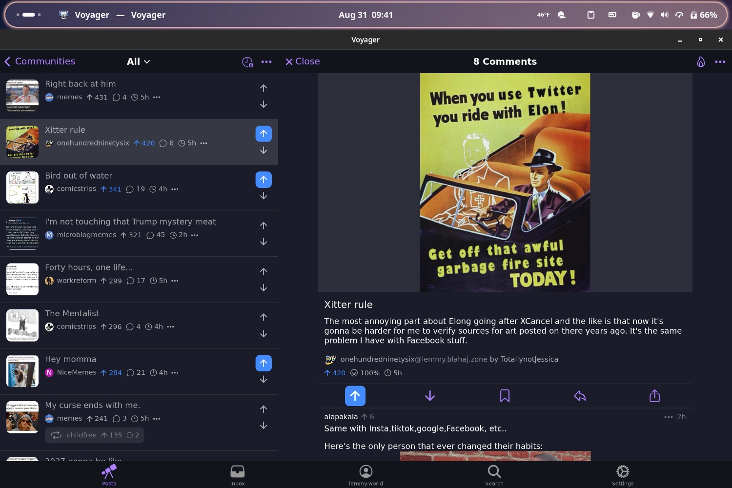 VOYAGER! the best lemmy experience on linux. 