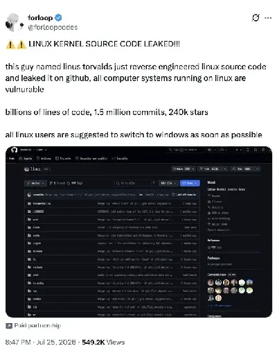 Linux source code leaked